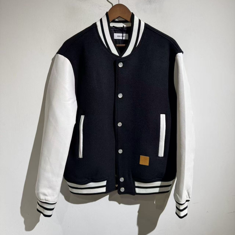 Baseball Jacket 2025 Autumn and Winter New Style Color-Blocked Leather Sleeves Woolen Baseball Collar Jacket Loose Retro Jacket Trendy Baseball Jacket 2025 Autumn and Winter New Style Color-Blocked Leather Sleeves Woolen Baseball Collar Jacket Loose Retro Jacket Trendy