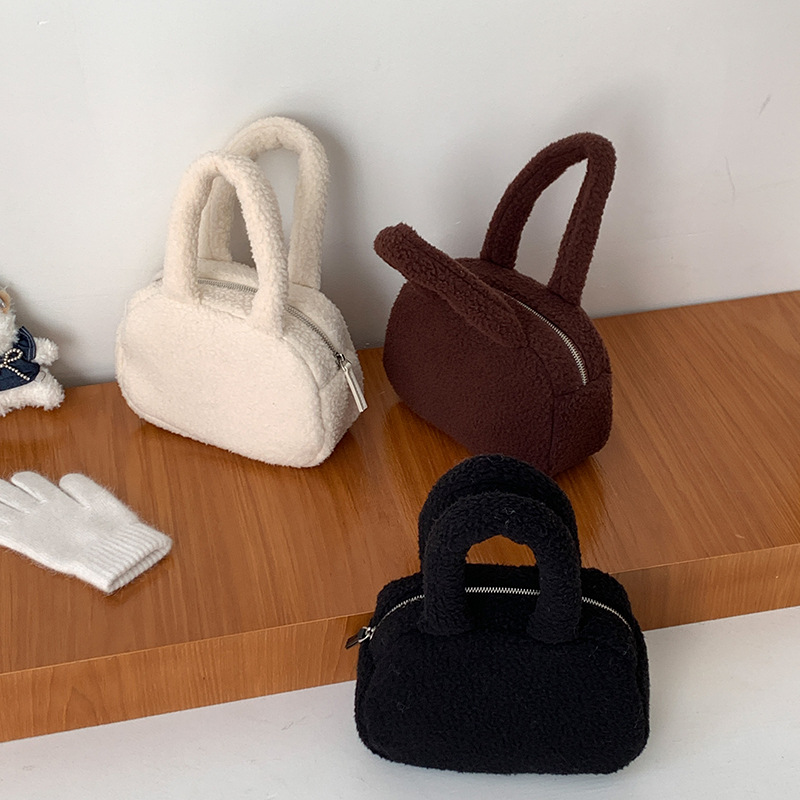 秋冬小众羊羔毛包2024新款软糯质感可爱手拎包时尚百搭毛绒手提包