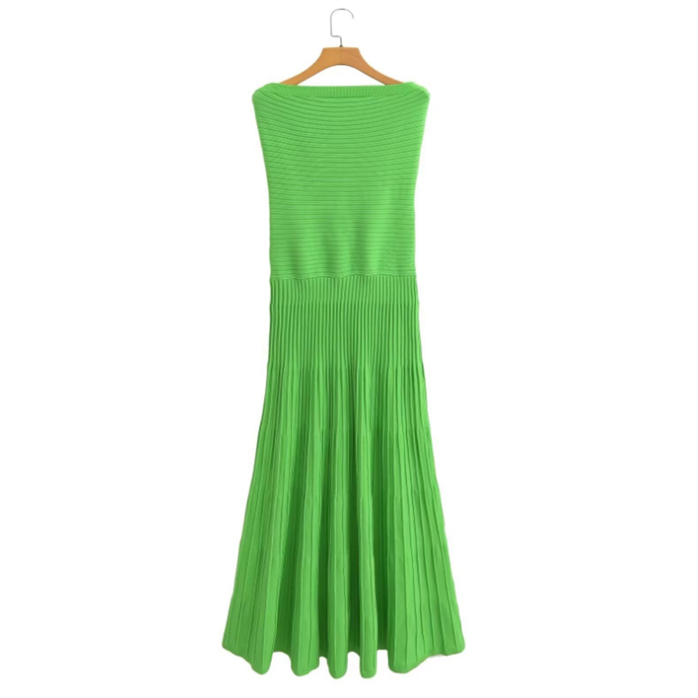 2024 Summer New Sexy Spice Girl Slim Fit Version Straight Tube Green Dress Sleeveless Knitted dress