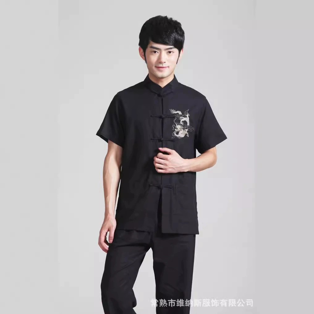 Костюм Тан в китайском стиле 2999 Костюм Тан из старой грубой ткани, мужской топ с коротким рукавом, хлопковая и льняная рубашка для среднего и пожилого возраста, доступная в костюме