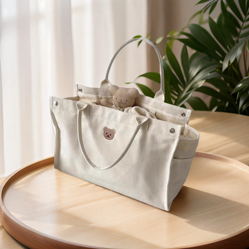 Bolsas exclusivas transfronterizas, lona, bolsa de mamá de gran capacidad, oso bordado, casual, todo fósforo, mamá, salida, portátil