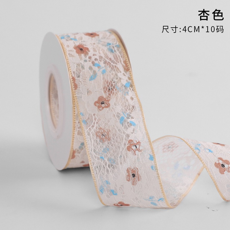 Cinta floral al por mayor 4cm borde dorado colorido ramo arco onda hilo llano cinta flor material de embalaje