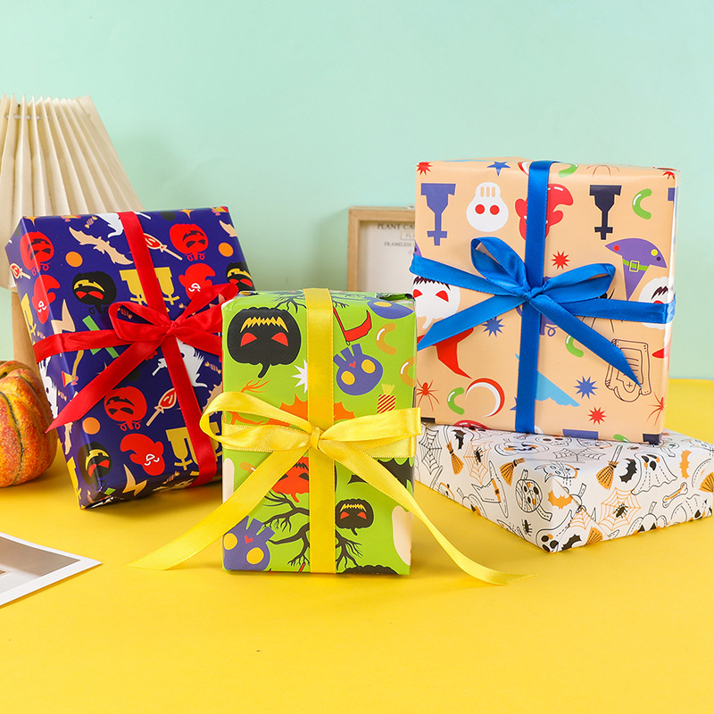 新款跨境热卖万圣节节日礼品包装纸礼物礼盒花束包装现货批发定制