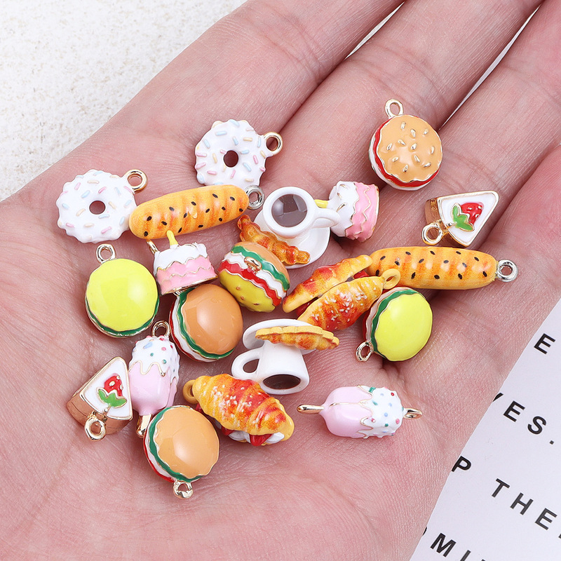 合金滴油立体シミュレーションハンバーグケーキパンコーヒードーナツペンダントDIY手作りアクセサリーペンダント|undefined