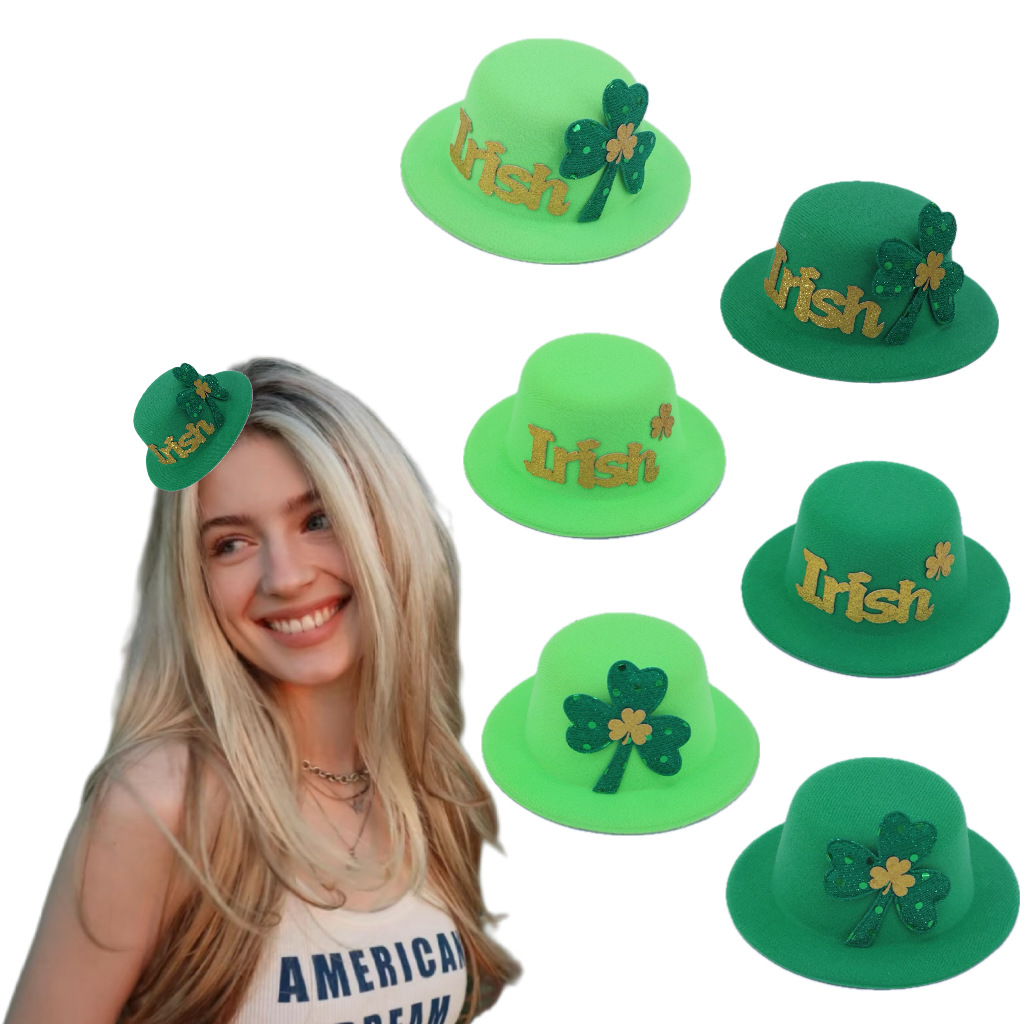 Xinyi Amazon Irish Holiday Party Green Top Hat Dress up Props St. Patrick Clover Hair Accessories