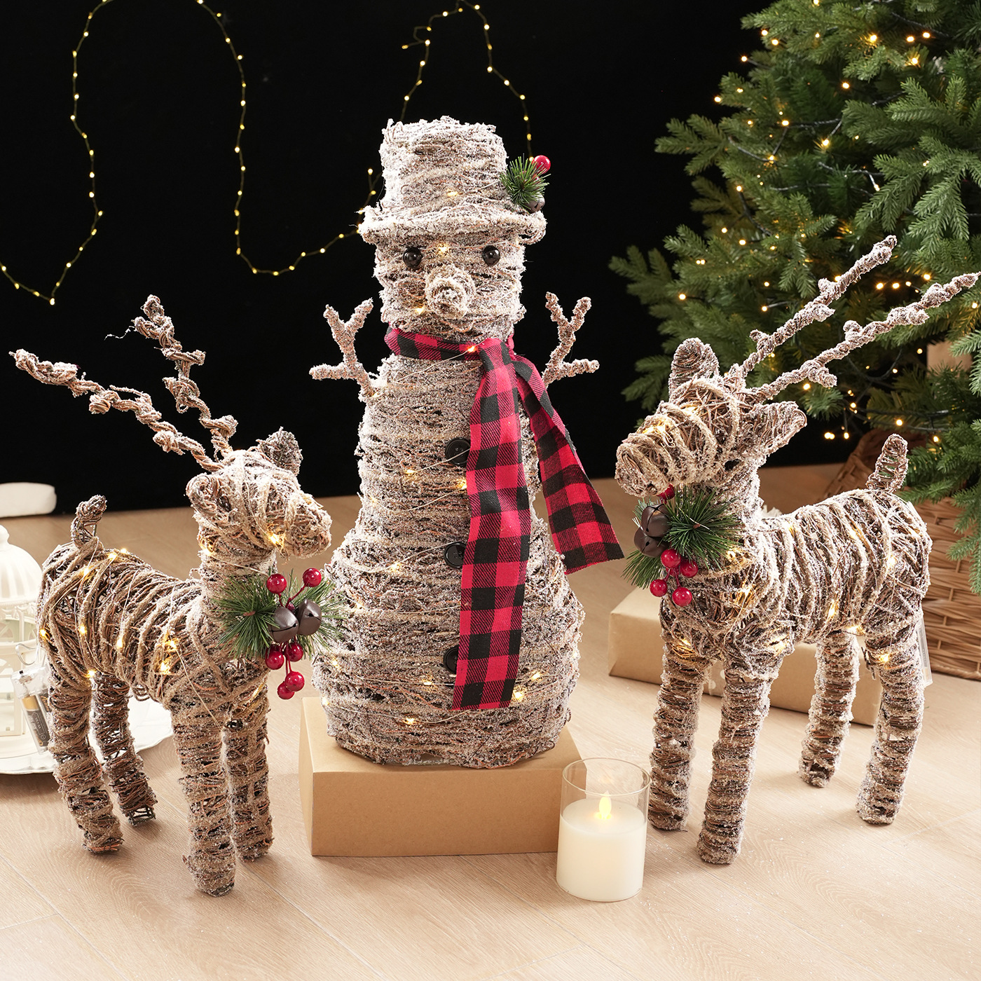 Navidad de hierro forjado muñeco de nieve árbol de Navidad alce regalos de polvo pegajoso cuerda de cáñamo brillante Navidad creativa decoración de ventanas de escritorio