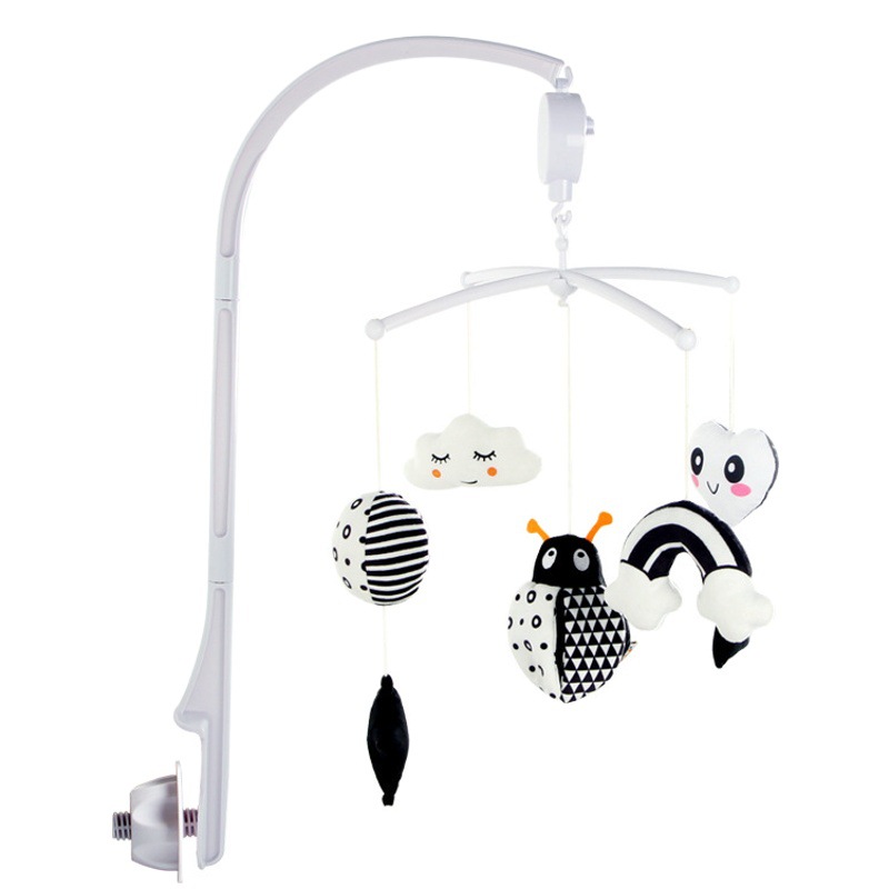 Nuevo bebé con soporte caja de música blanco y negro música cama campana animal bebé dormir Juguetes