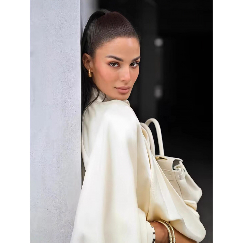 Amazon Cross-Border Export Women's Clothing 2025 Autum New Fashion High-Quality Satin Bomber Jacket