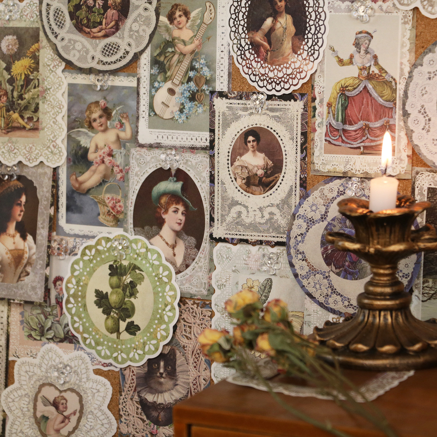 跨境歐洲宴會系列復古手帳素材貼紙手賬裝飾拼貼材料人物蕾絲DIY