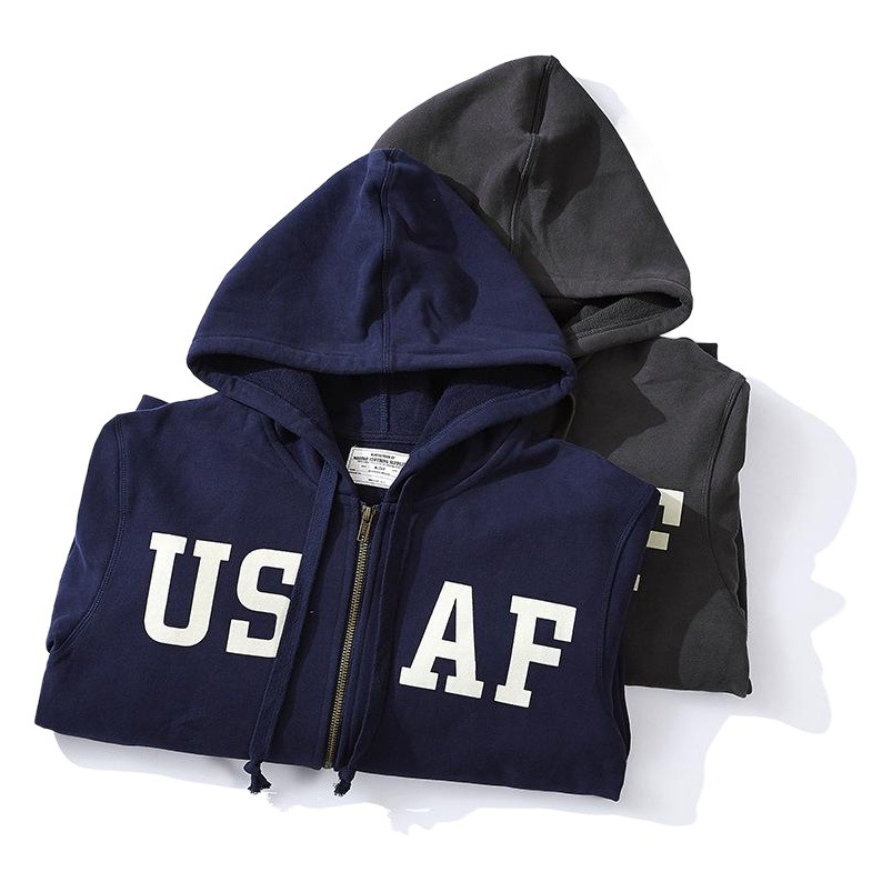 Pesado 490G Terry bottom suéter Okonkwo impreso retro americano cremallera engrosada con capucha abrigo