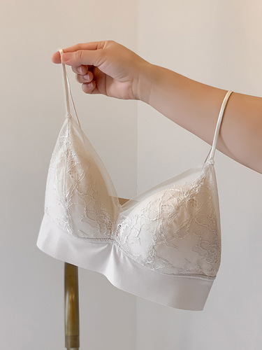 French glossy ice silk seamless u-shaped beautiful back bra for women summer ultra-thin small breasts comfortable lace girl suspender bra