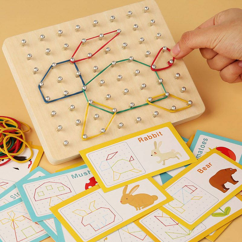 De madera de los niños educación temprana montessori forma geométrica creativa tablero de uñas material didáctico kindergarten bebé juguetes educativos