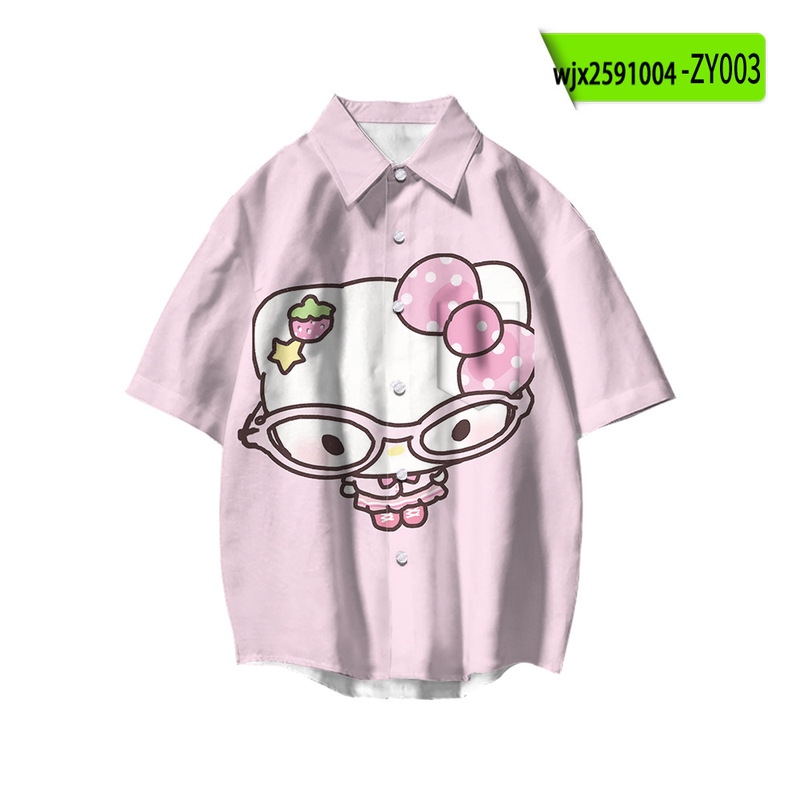 Cross-Border Supply Cute Cartoon Pattern Short-Sleeved Shirt Summer Beach Shirt Casual Seaside Surfing Beach Shirt
