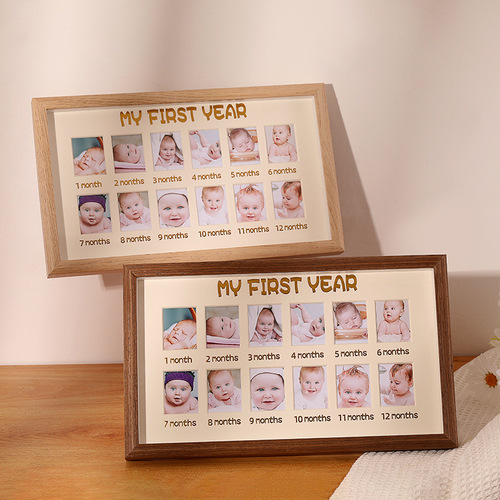 Baby's First Birthday Growth Memory Photo Frame & Display Stand | Kids' Photo Album for Recording Milestones | Wall-Mounted Grid Design