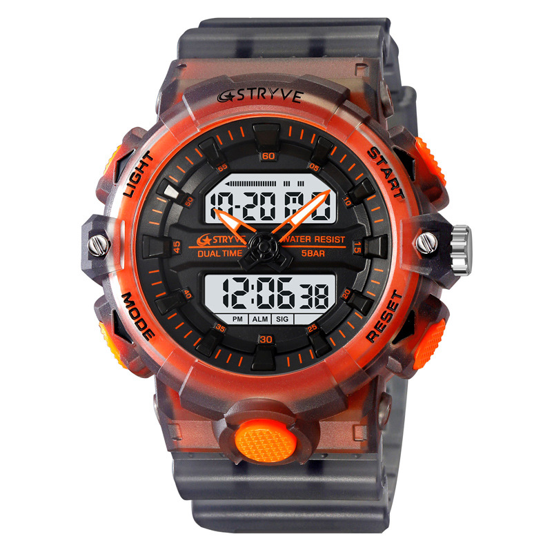 STRYVE hombres de moda impermeable reloj deportivo doble luminoso electrónico multifunción estudiante reloj de sincronización 8028