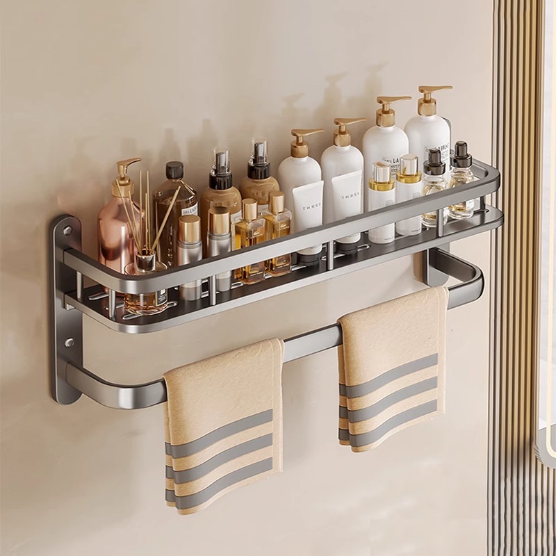 Bathroom Storage Rack Without Punching Wall-Mounted Multi-Layer Toiletries Storage Rack Household Bathroom Wall Towel Rack
