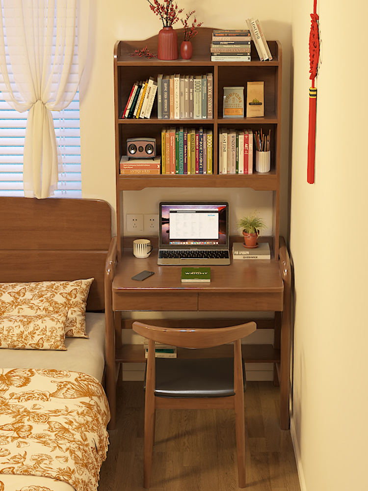 Small Solid Wood Desk Bookshelf Integrated Table Bedroom Single Study Table 70cm Kidsren's Computer Table Bedside Writing Table