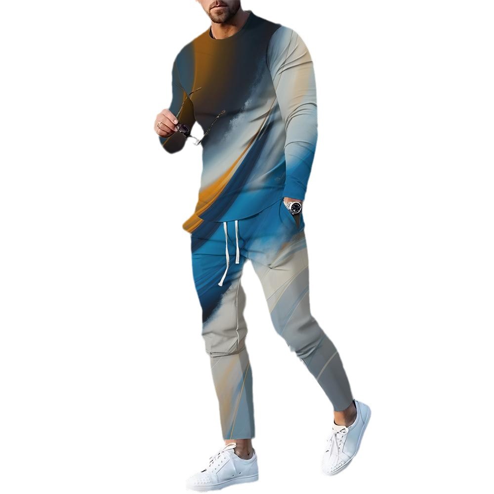 Estilo de diseño degradado estilo popular traje de dos piezas temperamento de moda color en contraste cuello redondo top pantalones con cordón ME6-ML4