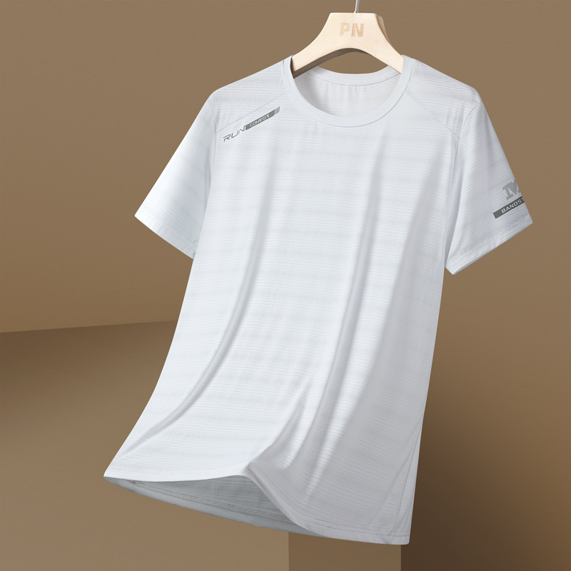 Hombre camiseta de mangas cortas hielo veloz secado superior de verano delgado cuello redondo transpirable deportes de gran tamaño hielo mangas cortas al por mayor
