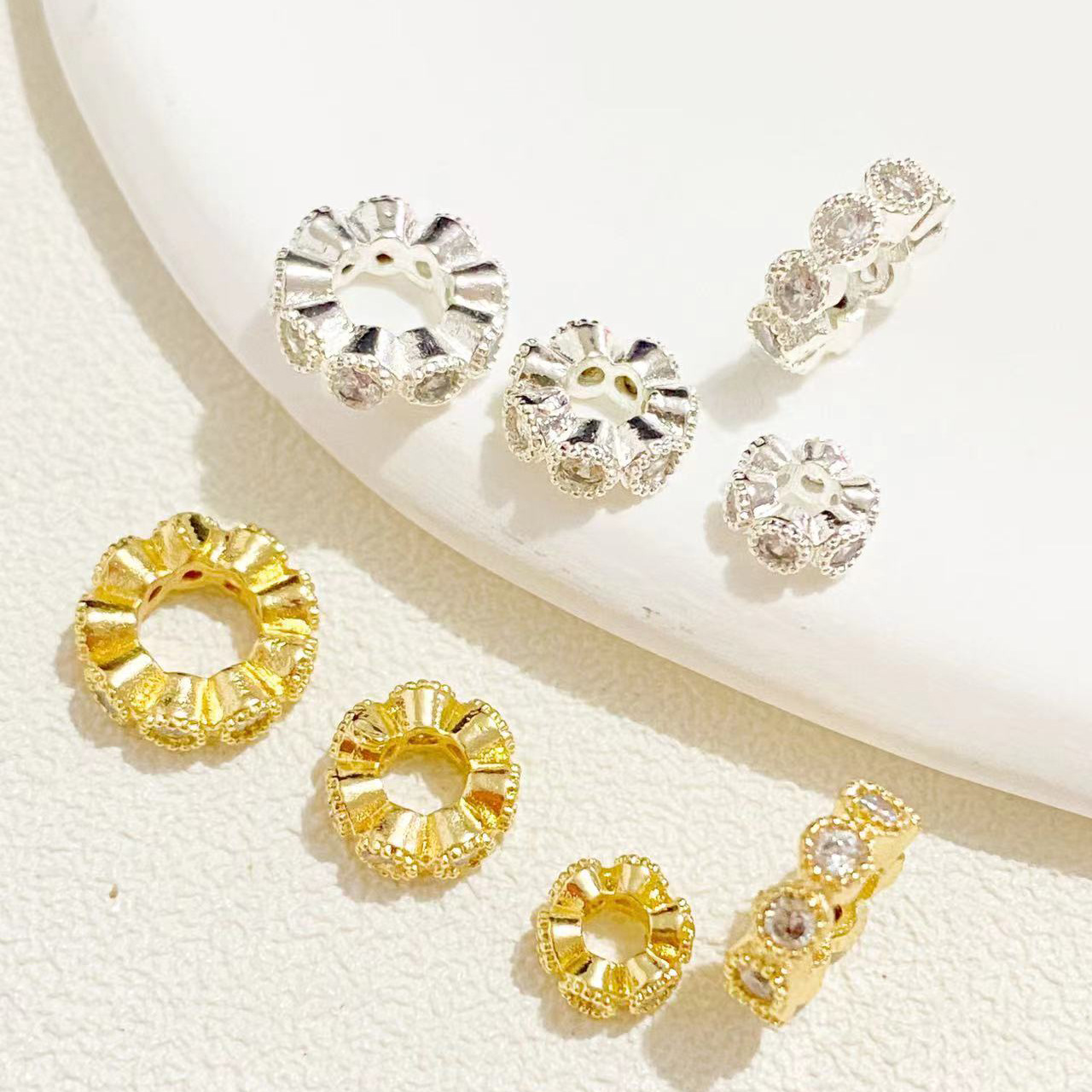 14K package gold high color micro inlaid zircon large hole drill ring spacer bead spacer gasket diy bracelet pendant hanging ring accessories