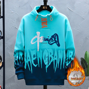 12-year-old boy's autumn and winter fleece-lined sweater 13 junior Senior high school student 14 high collar base shirt 15 children's thick top