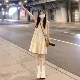 2024新款小个子吊带无袖挂脖连衣裙子女装夏季海边度假仙女沙滩裙