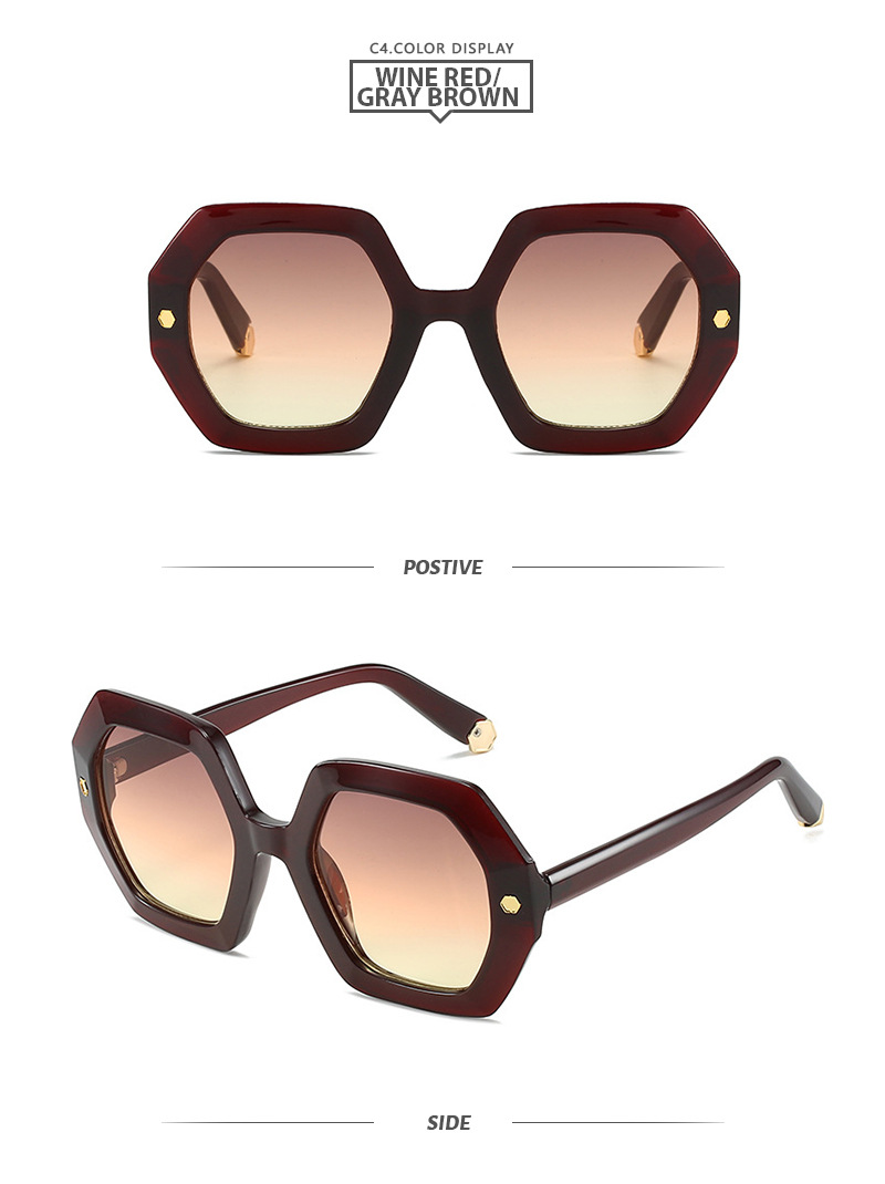 Fashion Style Grey, Green Color Fashion Hexagon PC UV400 Protection Polygon Full Frame Women's Sunglasses