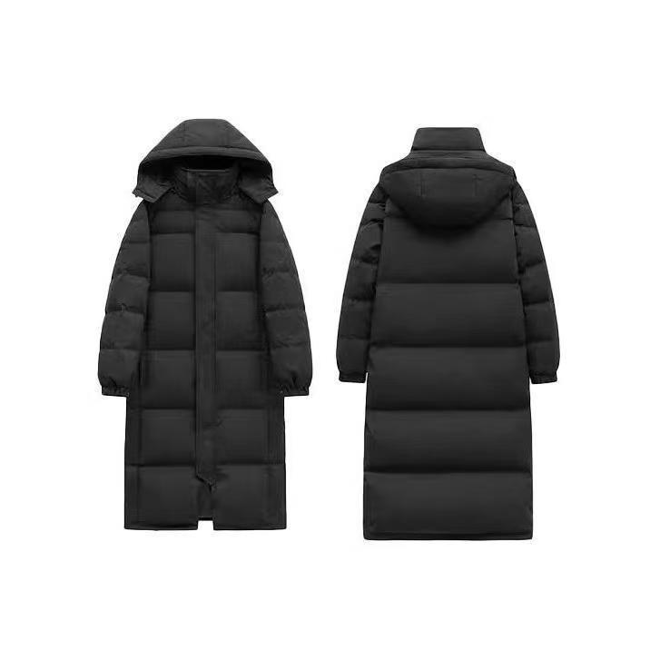 中戏艺考黑色简约羽绒棉服超长过膝款2026大码男女情侣款加厚外套