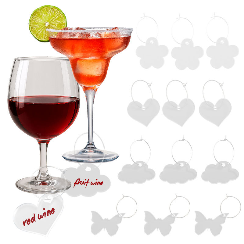 跨境新款透明鸡尾酒香槟高脚杯马克杯酒饰标签透明亚克力酒杯挂坠