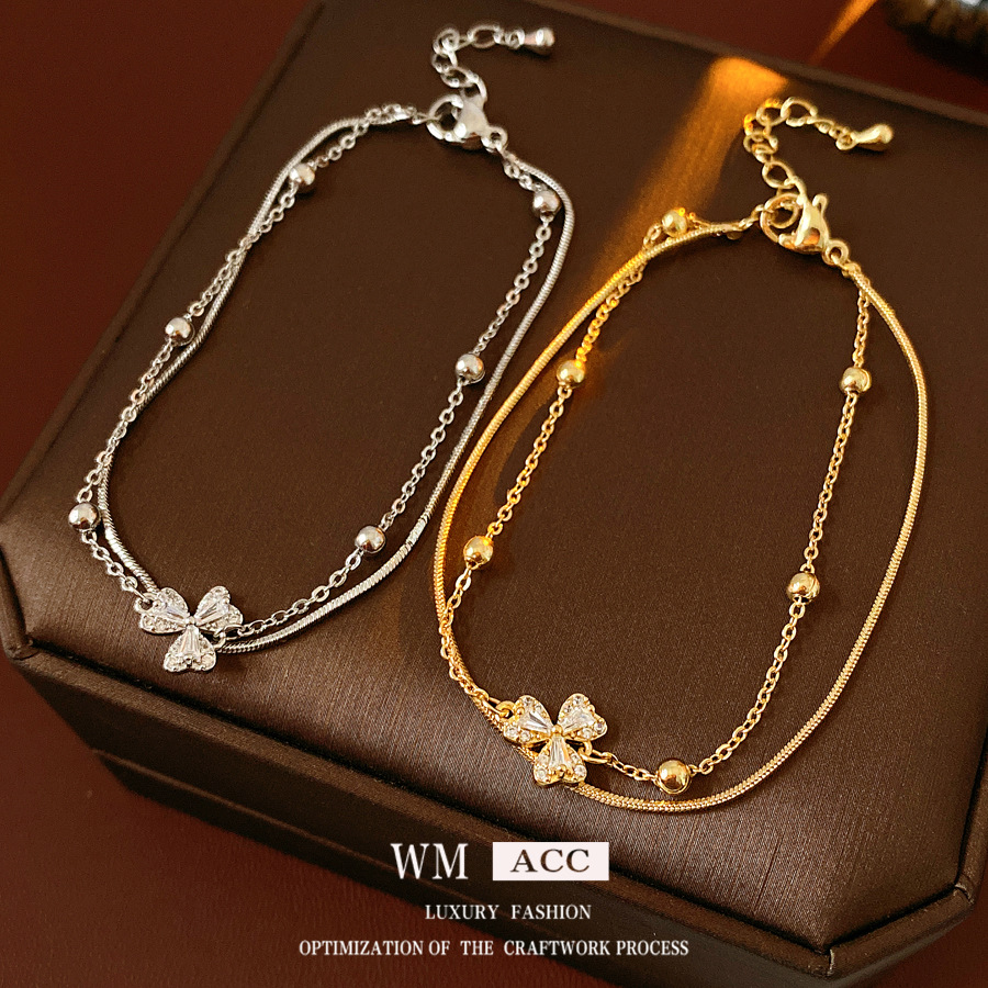 Oro verdadero pulsera de flores de trifolios de piedra pulsera de lujo ligera pulsera de alta calidad moda exquisita joyas al por mayor image 1