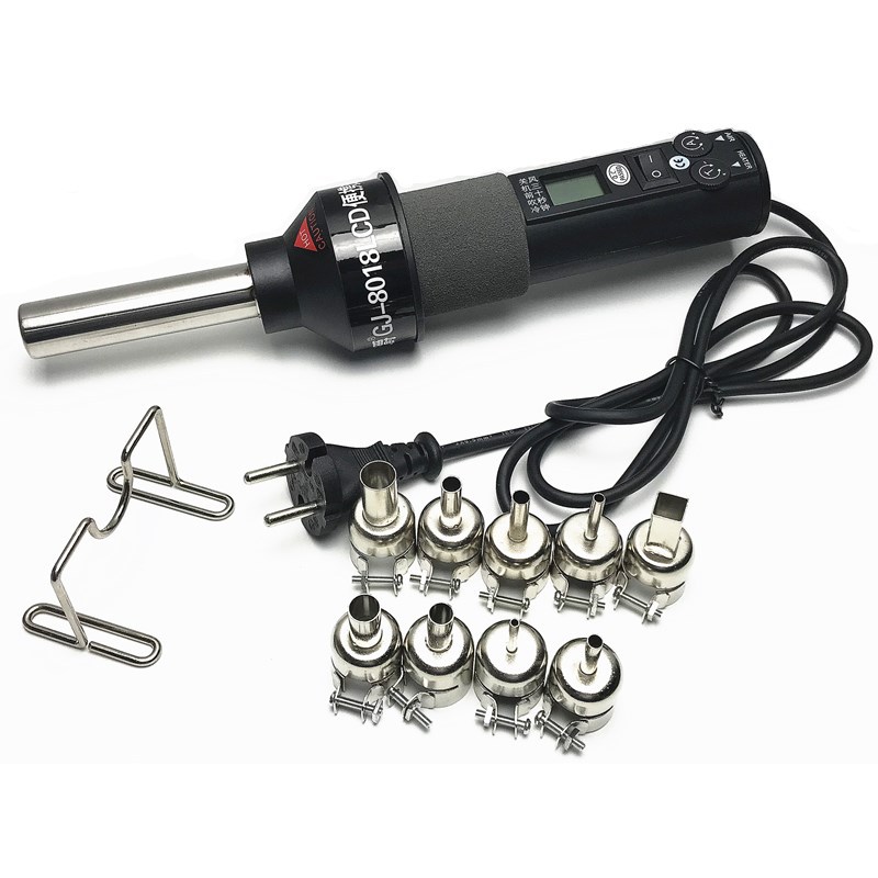 跨境8018便携式热风枪 数显控温850工业烘枪LCD拆焊枪送9风嘴450W