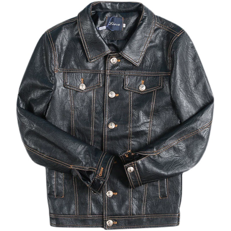 Трансграничная кожаная мужская осенне-зимняя Красивая иностранная мотоциклетная куртка с рюшами, маленькая версия, приталенная бортная мужская одежда из искусственной кожи