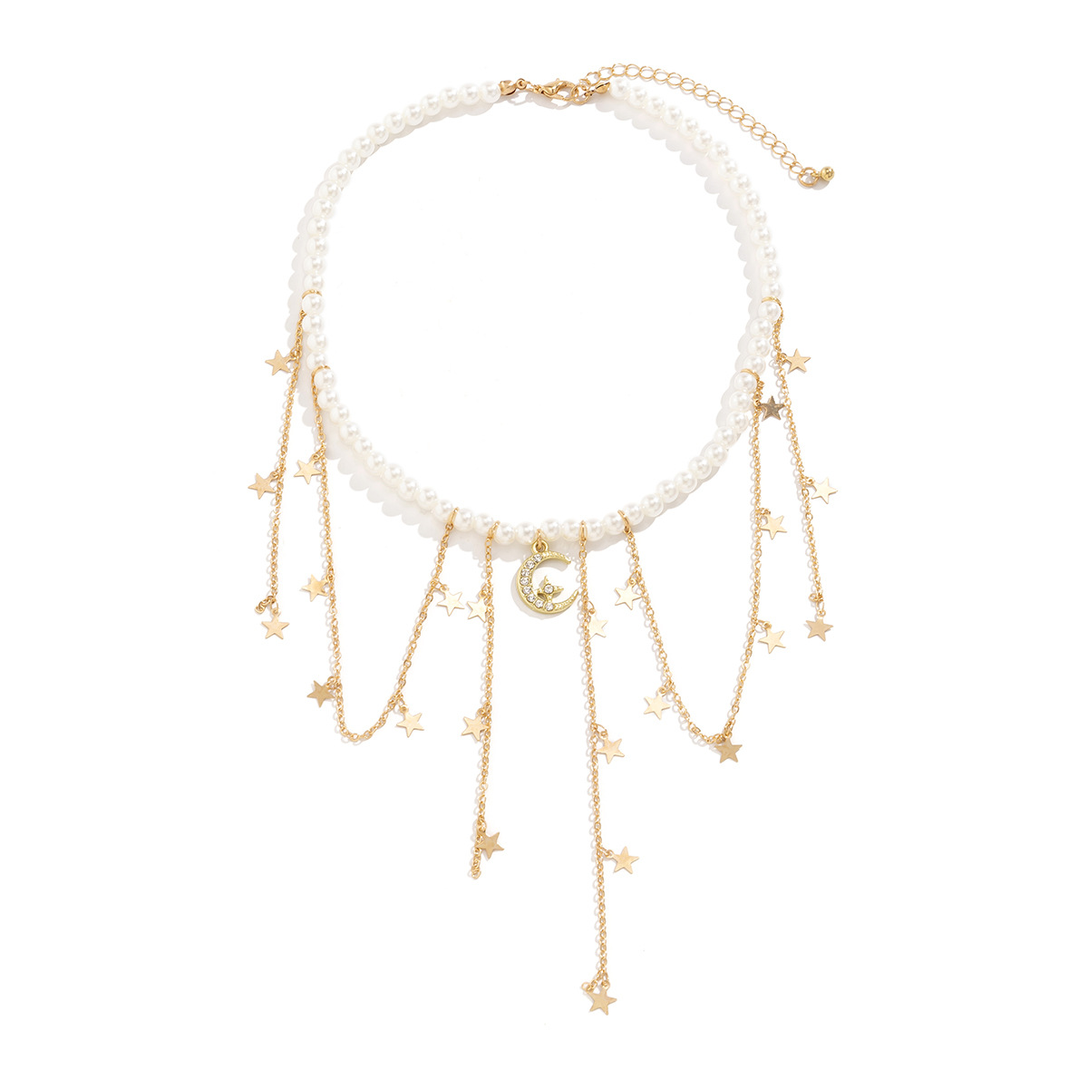 Style Simple Star Lune Métal Perle Collier display picture 5