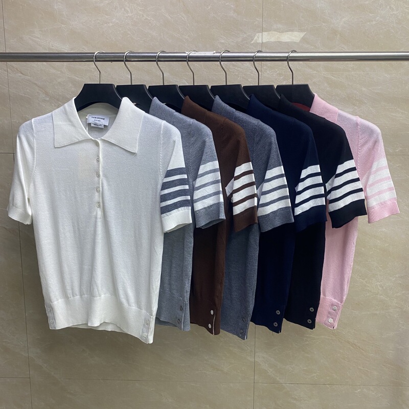 Tb Factory Direct Sales Summer New Classic Four-Bar Polo Short-Sleeved Women's Casual and Comfortable Lapel Wool Polo Tb Factory Direct Sales Summer New Classic Four-Bar Polo Short-Sleeved Women's Casual and Comfortable Lapel Wool Polo