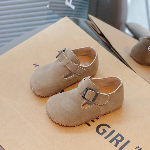 Baby's Leather Shoes Korean Style for Girls, Soft Sole Casual Shoes, Autumn New Arrival Children's Non-slip Bean Shoes