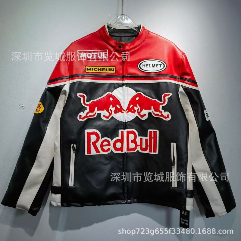 RedBull American Embroidered Racing Suit Motorcycle Leather Jacket Trendy Cool European and American Style Cycling Bike Suit Jacket