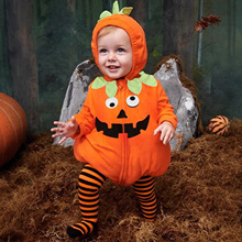 儿童欧美春秋季万圣节长袖南瓜造型连帽连身衣+包脚打底裤童装ins