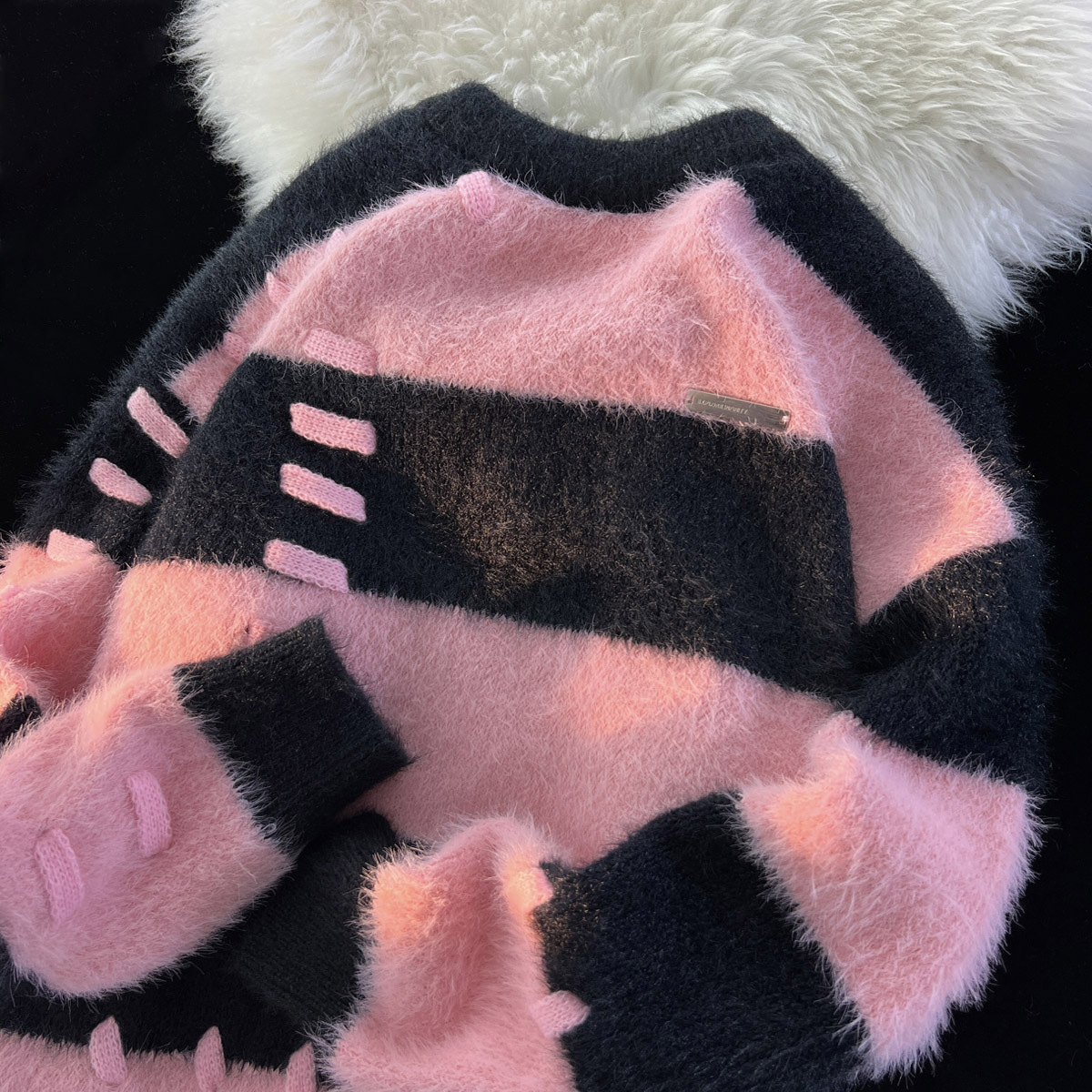 Autumn And Winter Couple Soft Glutinous Mink Fleece Sweater For Exterior Design, Wide Striped Knitted Top_voghion.com