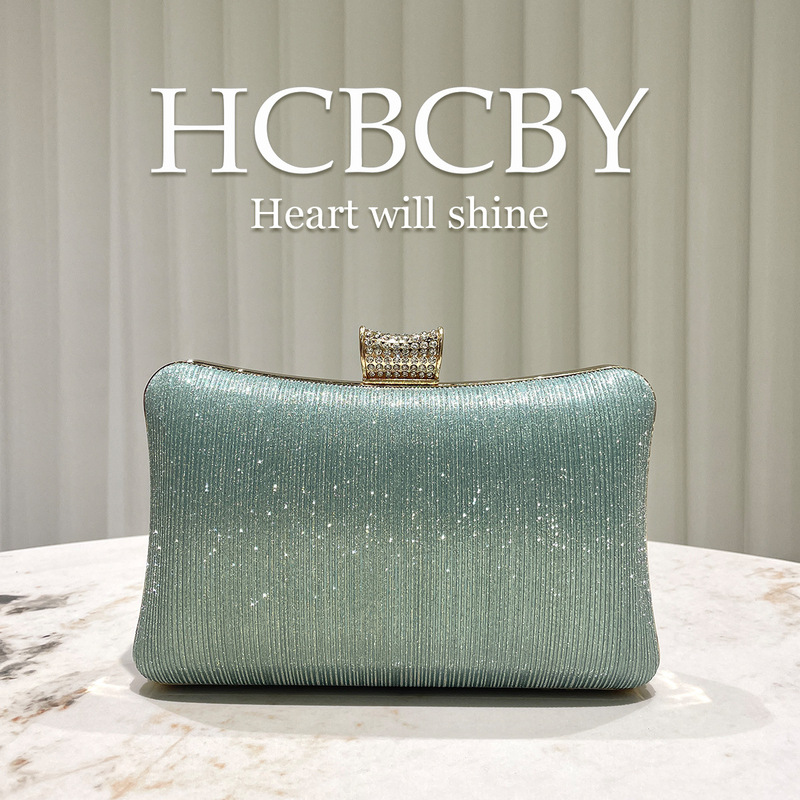 Mint Green Simple and Elegant Glitter Stripesd Box Clutch Bag Women's Fashion Evening Bag Wedding Bridal Bag