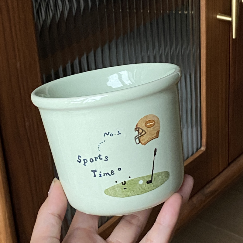 手绘陶瓷马克杯 清新薄荷绿羽毛球运动水杯情侣|undefined