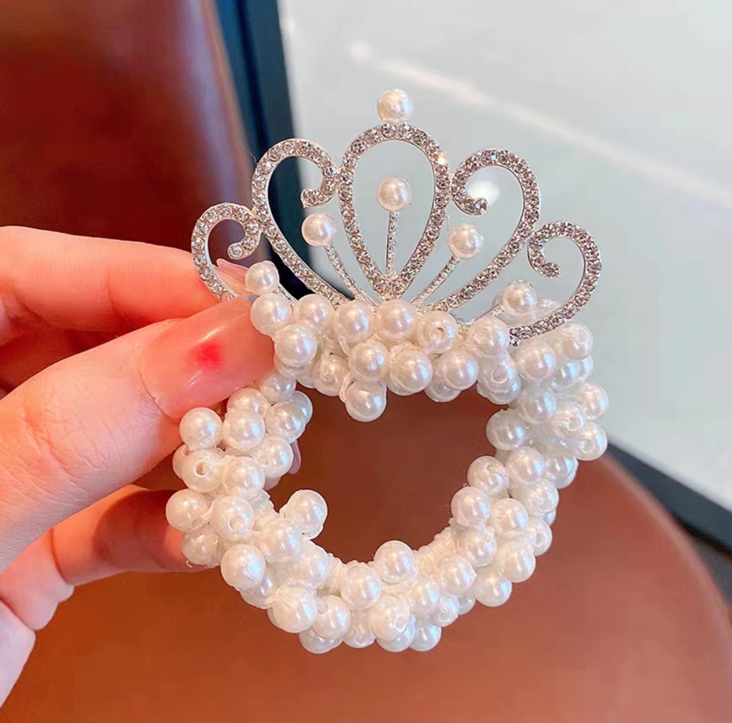 Accesorios para el cabello corona de princesa para niños perla bola cabeza Anillo para el cabello cuerda para el cabello niña corbata de pelo corona de perlas de todo fósforo