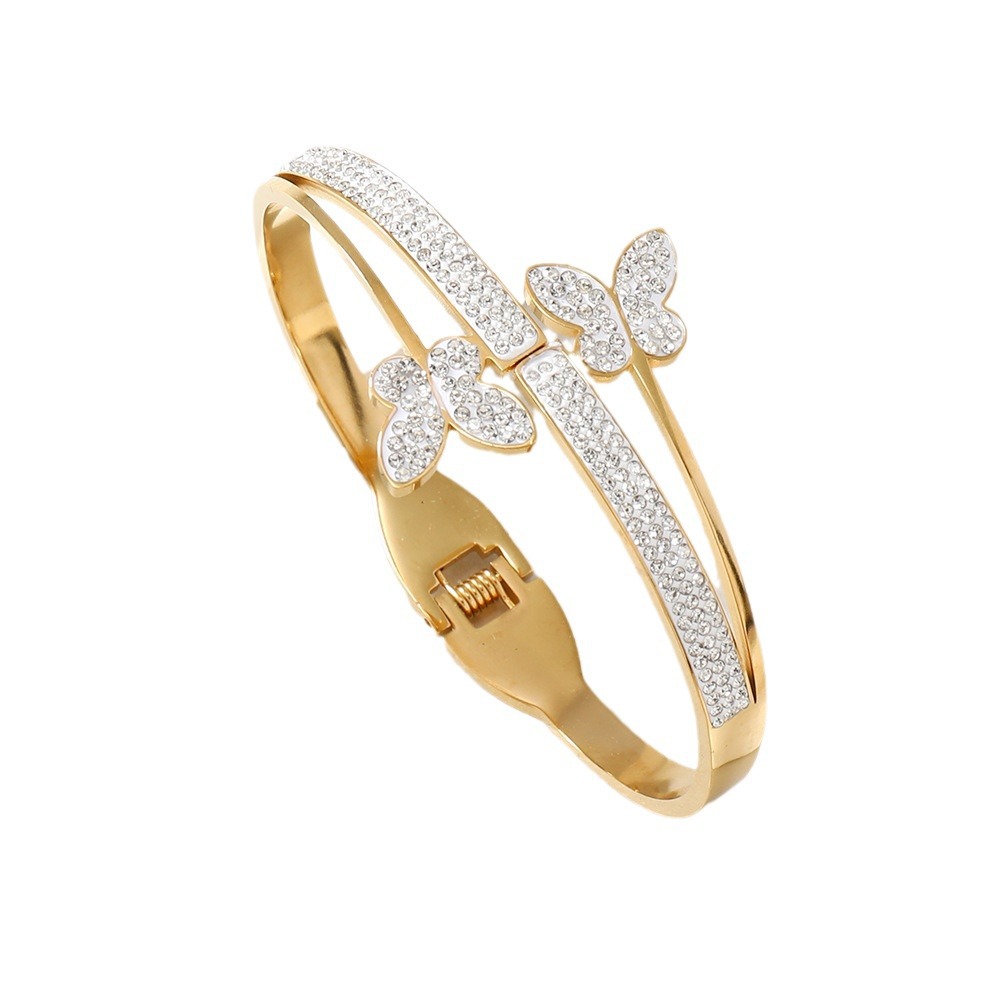 Pulsera de hebilla de acero de titanio de moda para todos los partidos pulsera de diamantes de mariposa de alto grado para mujer pulsera de acero inoxidable de lujo ligero fabricante
