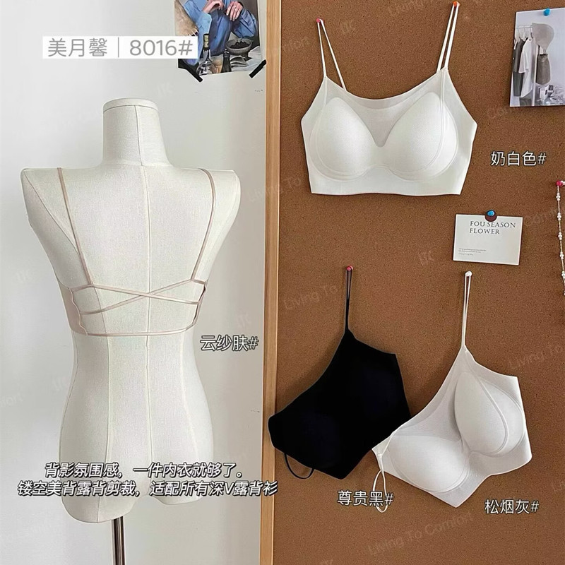 Meiyuexin 8016 Seamless Invisible Beauty Back Bra for Women with Fixed Cups, Anti-Exposure, Hollow-Out, Deep Backless, Strapless Bra