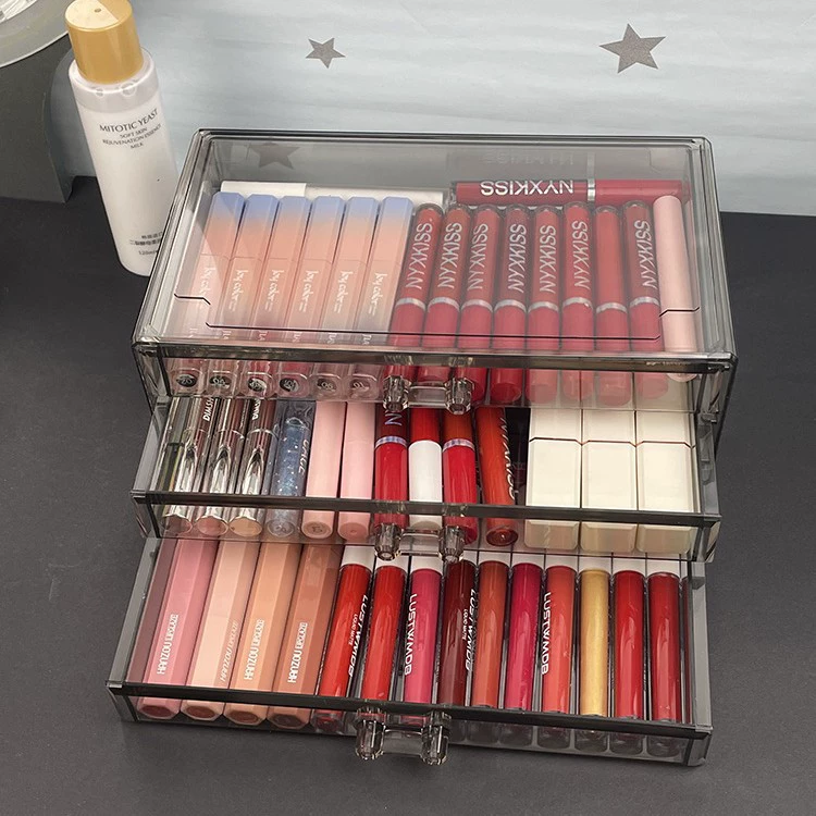 Acrylic Makeup Organizer Box, Stackable 1–3 Layers, Lipstick & Eyeshadow Storage, Compact