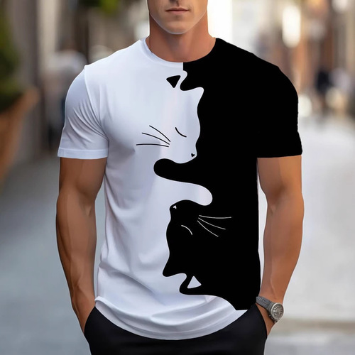 ladaza Cross-border 3D Digital Men's Short-sleeve European and American Cat Animal Pattern T-shirt Summer Breathable Sweat-proof Top