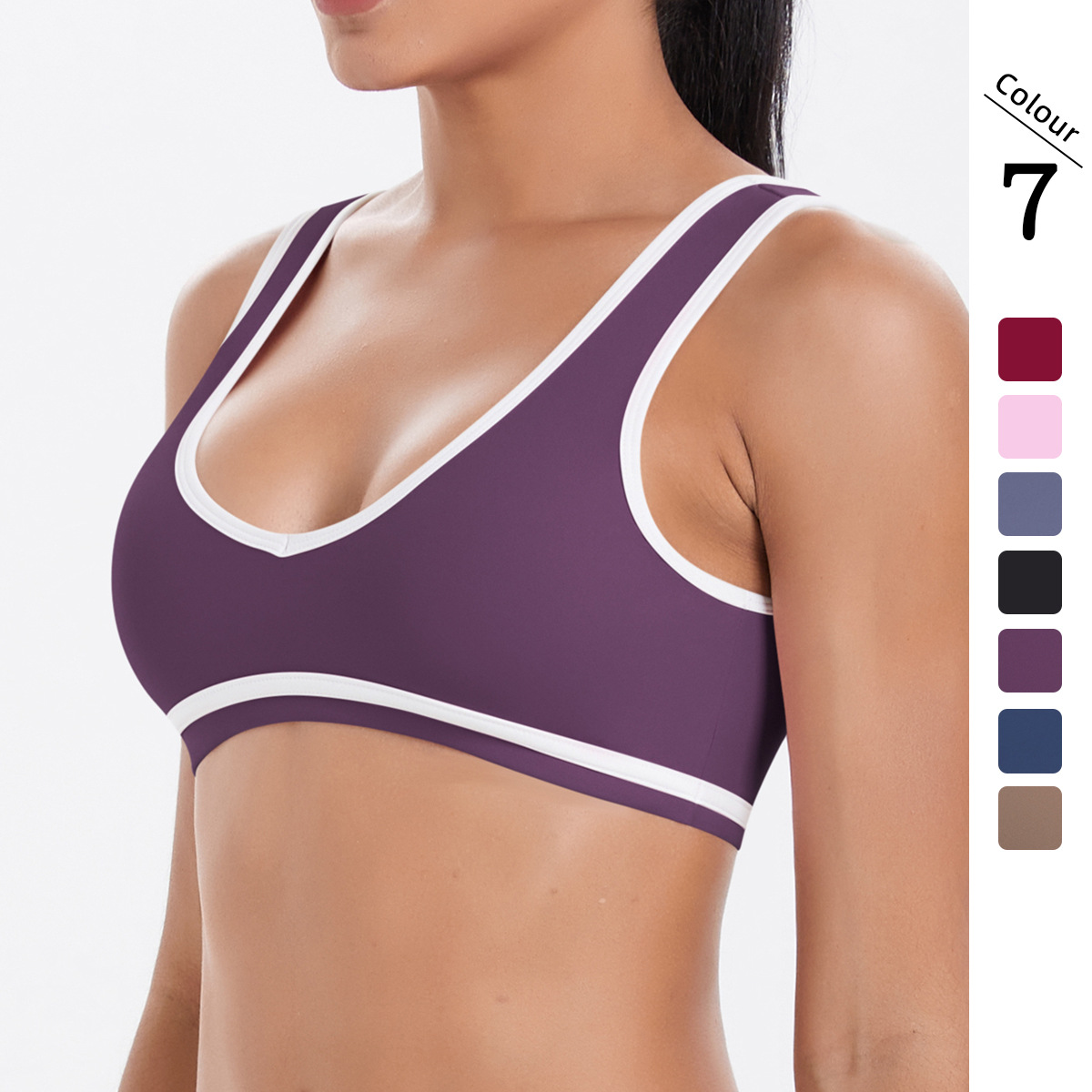 Nuevo cross-border de doble cara abrasivo color combinado apretado respirable espalda belleza bra deportivo para correr ropa de yoga camisa mujer image 1