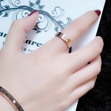 簡約冷淡風高級感法式羅馬數字鈦鋼鑲鑽素圈情侶食指關節戒指網紅