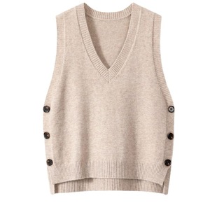 2024 Vintage V-Neck Knitted Vest Women's Spring and Autumn Plain Color Casual Sweater Vest