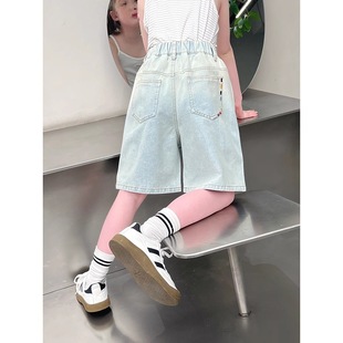 Trendy Cropped Denim Shorts for Older Children, Casual Shorts for Girls, Mid-Length Pants, New Summer 2025 Style