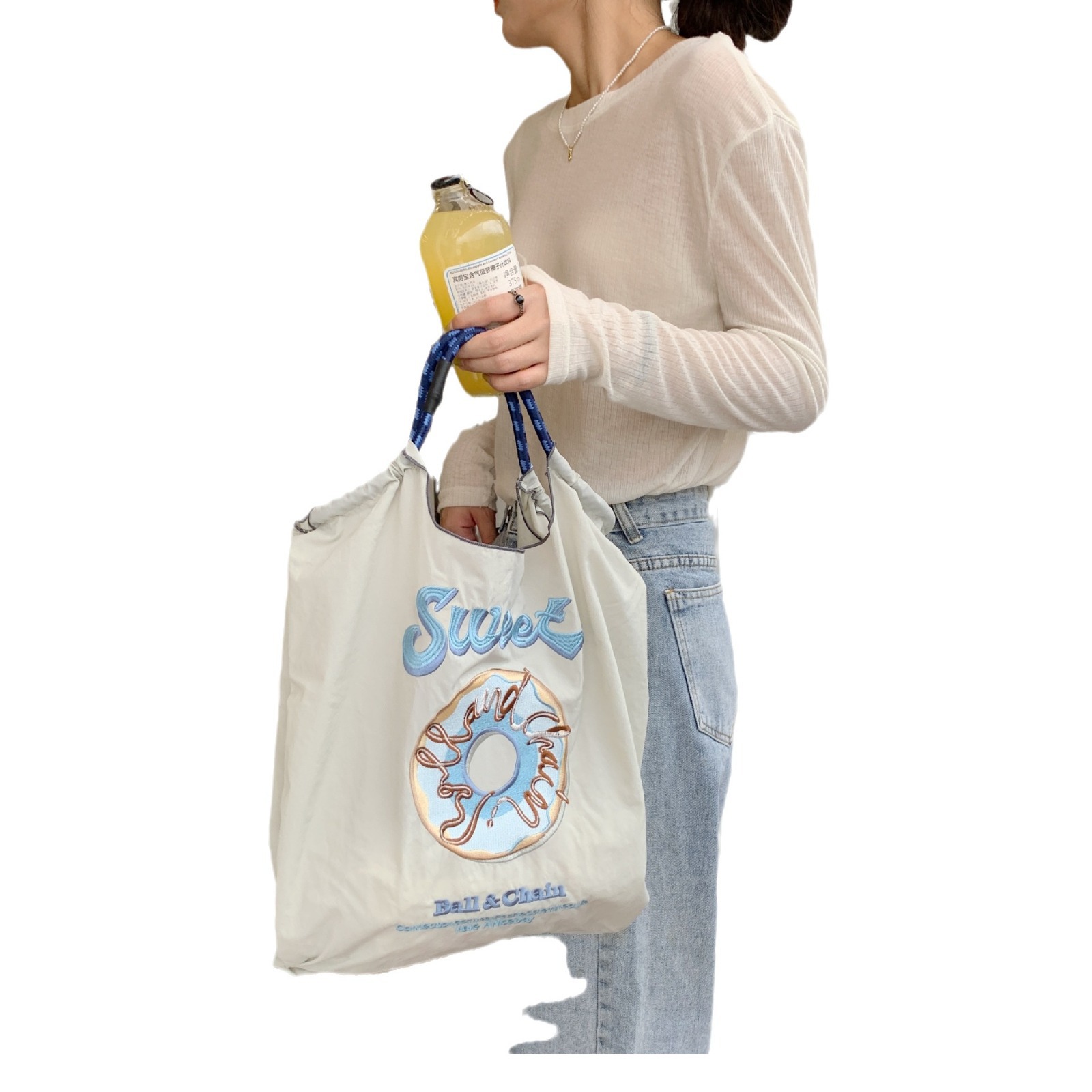 24271 red sol serie nicho bordado bolsa de compras bolso de nylon estudiante bolsa de hombro bolsa de almuerzo de protección del medio ambiente